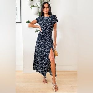 Lulus New Desires Navy Blue Floral Backless Maxi Dress